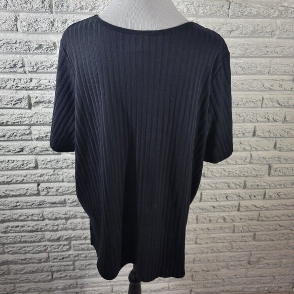 Roamans Womens Top 1X Plus Short Sleeve Black Knit Poly Blend BLA9E - Picture 5 of 7